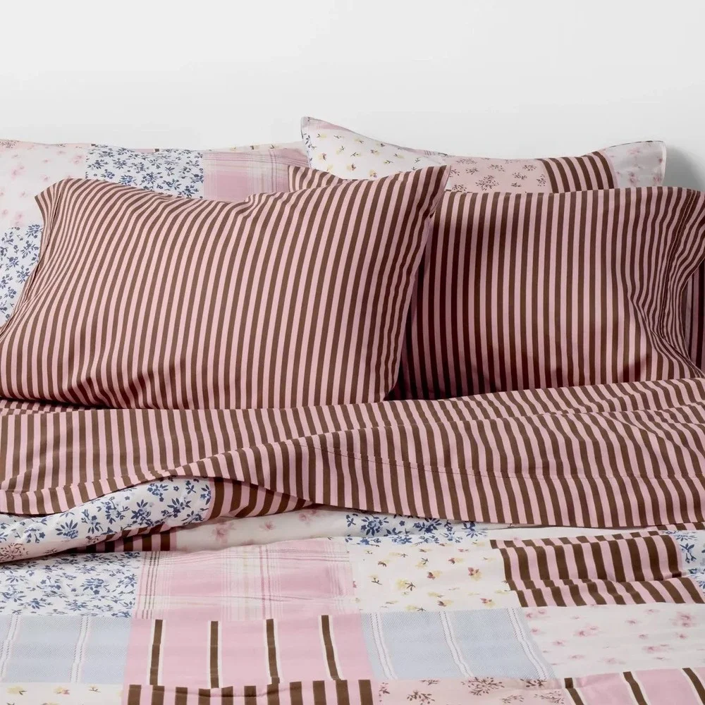 Twin/Twin XL Percale Cotton Stripe Sheet Set Pink/Brown - Hollister x Target